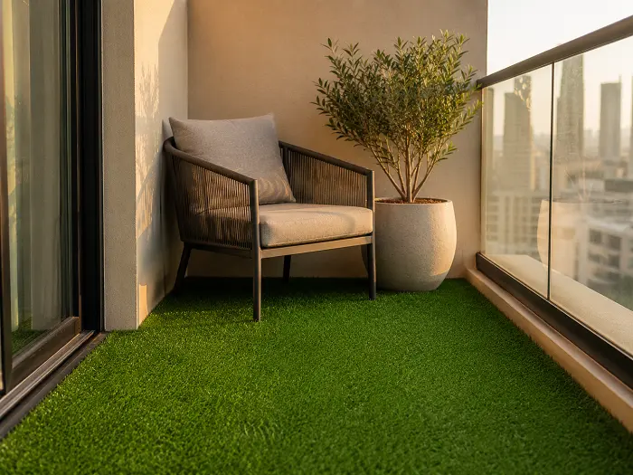 Artificial grass on an apartment balcony