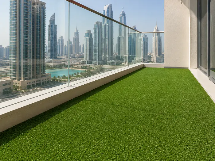 Artificial grass carpet on a Dubai balcony