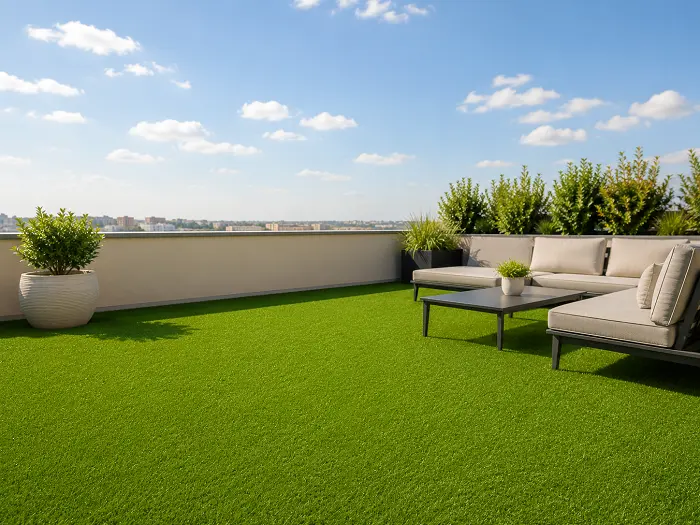 Artificial grass on a rooftop terrace