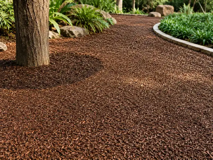 Bonded rubber mulch surface