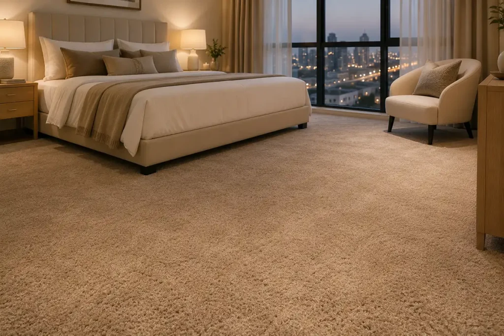 Cosy UAE bedroom with soft wall-to-wall carpet underfoot