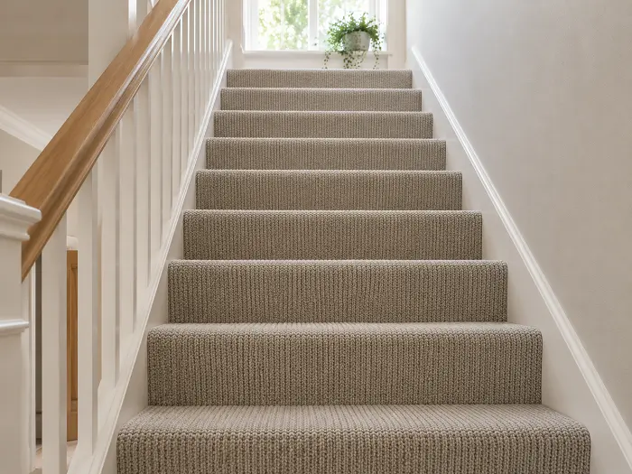 Loop pile carpet on hallway stairs