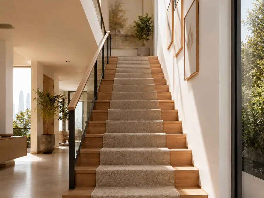 Carpet stair runner on a Dubai villa staircase