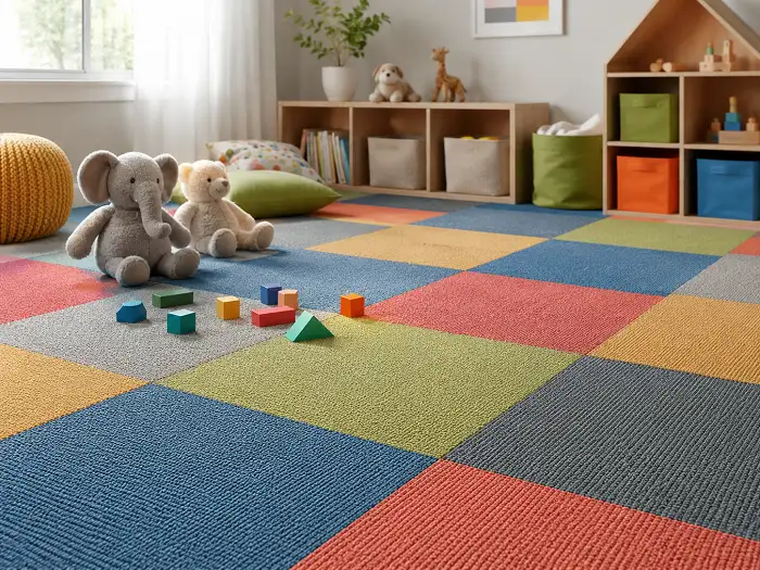 Carpet tiles in a kids playroom