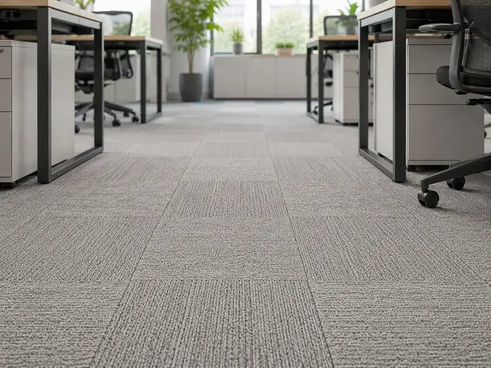 Modular carpet tiles in an office