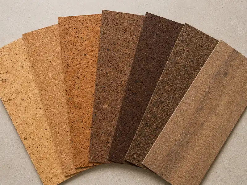 Cork flooring in natural and printed designs