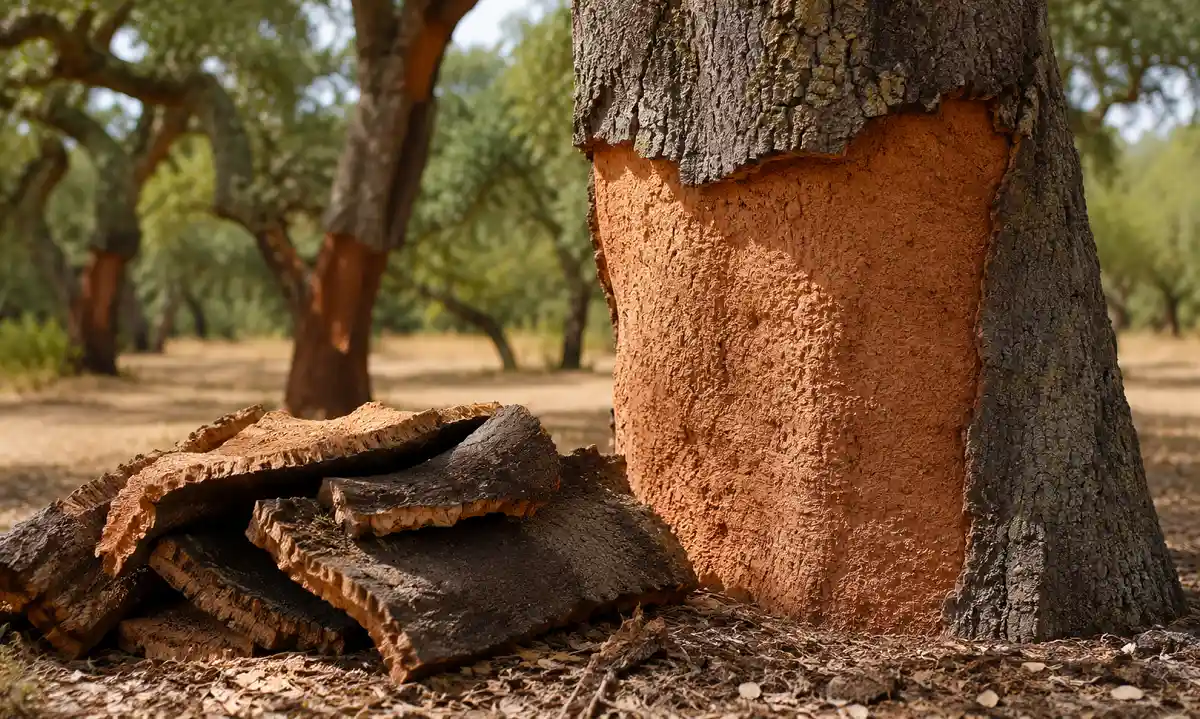 Cork harvested from cork oak bark