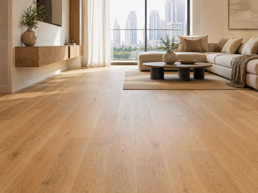 Engineered oak flooring in a Dubai living room