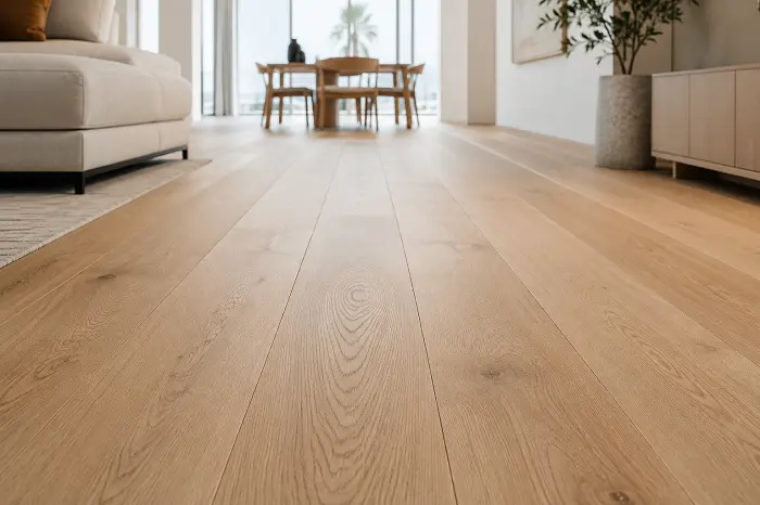 Wide plank engineered wood flooring