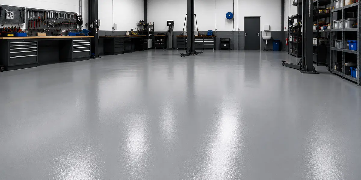 Epoxy garage floor in a Dubai workshop