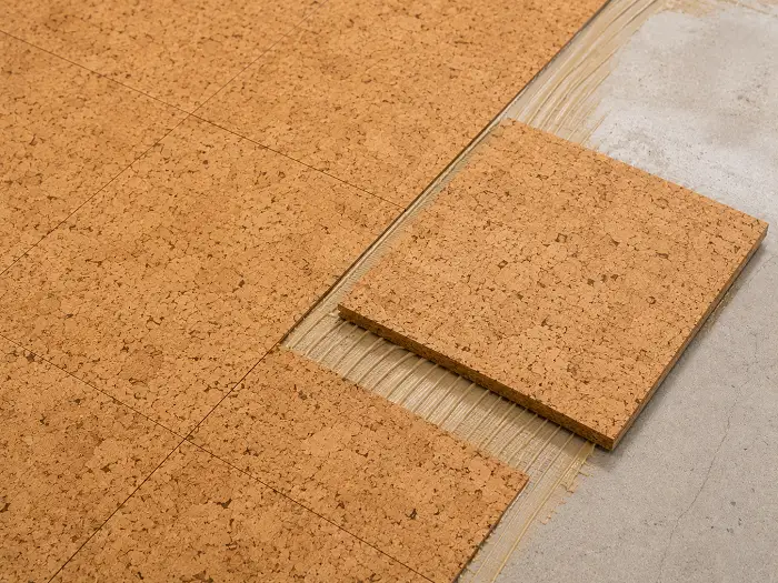 Glue-down cork floor tiles