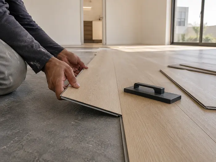 Installer click-locking SPC flooring in Dubai