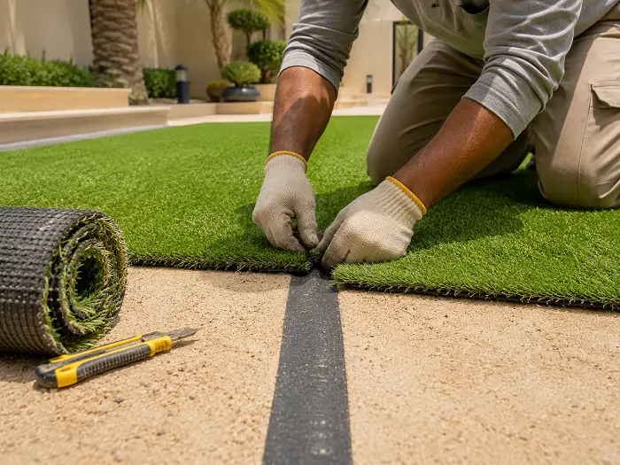 Installer fitting artificial grass in Dubai