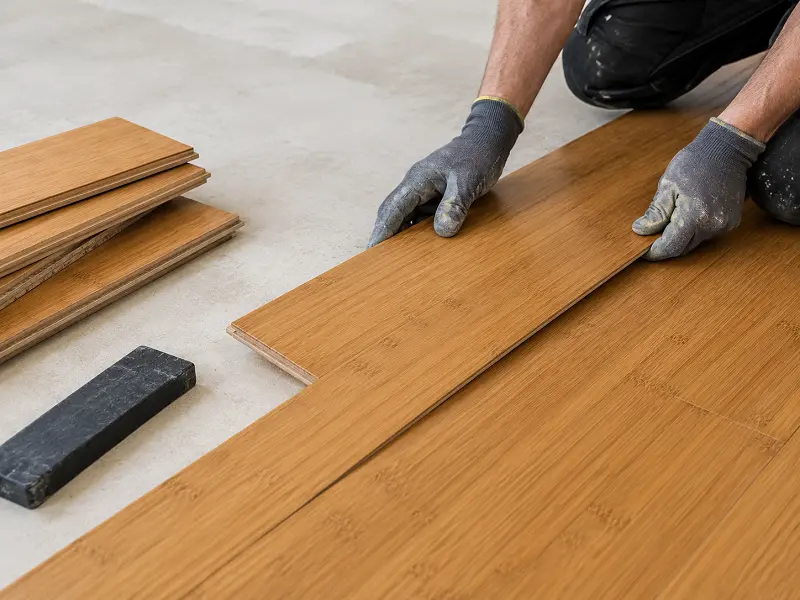 Installer fitting bamboo flooring in Dubai