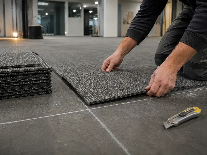 Installer fitting office carpet tiles in Dubai