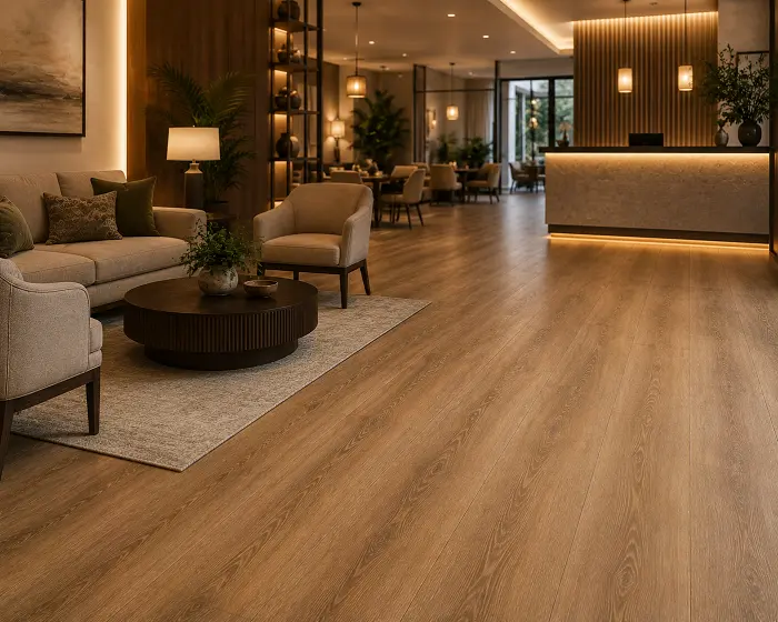 LVT flooring in a hotel hospitality space