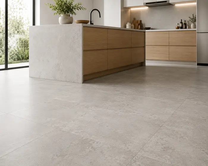 Stone-look LVT tile flooring in a kitchen