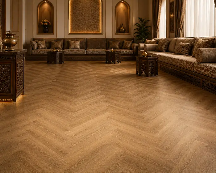 Herringbone LVT flooring in a majlis