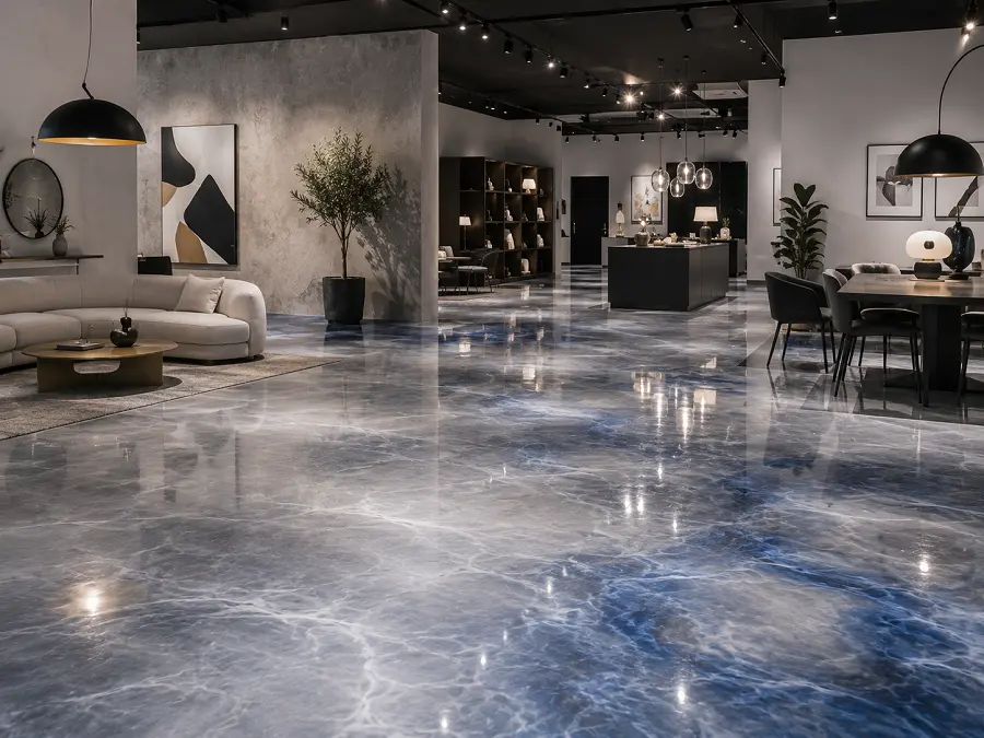 Metallic epoxy floor in a Dubai showroom