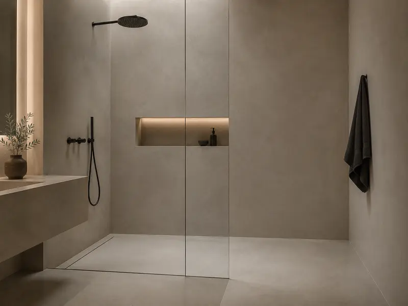 Microcement bathroom with continuous finish