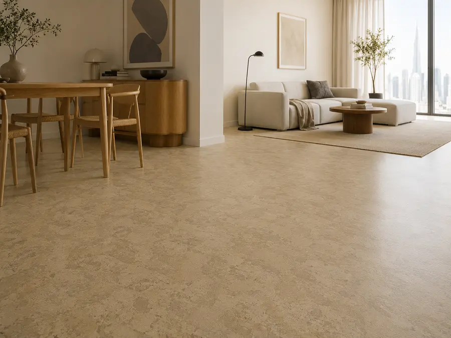 Natural linoleum flooring in a Dubai home