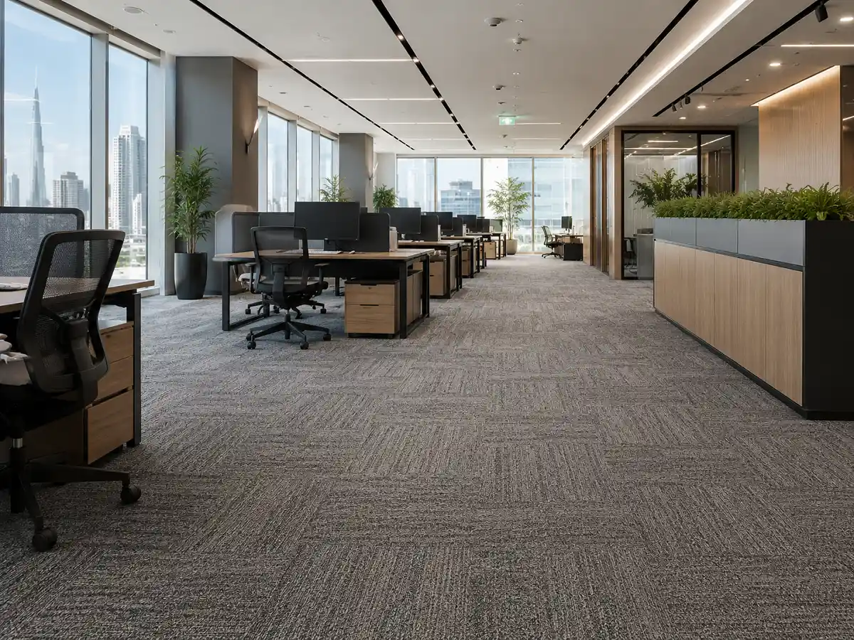 Office carpet tiles in a Dubai open-plan office