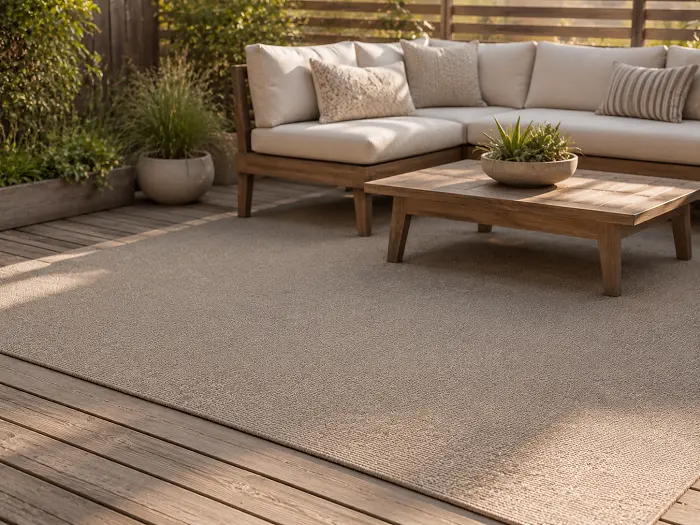 Outdoor carpet on a patio seating area