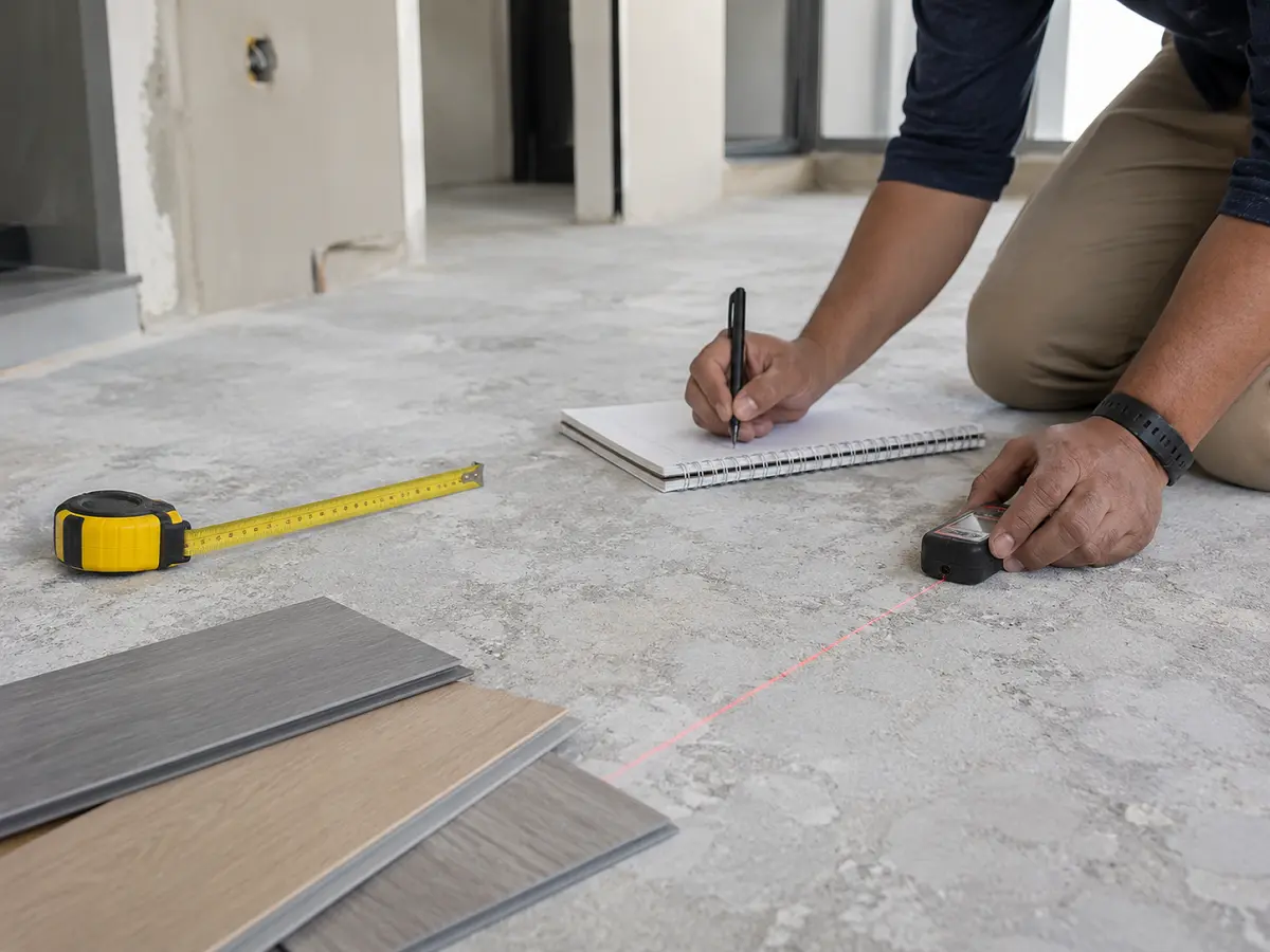 فريق Urban Flooring يقيس الموقع في دبي