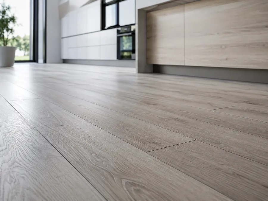 Rigid core SPC vinyl plank flooring in a modern kitchen