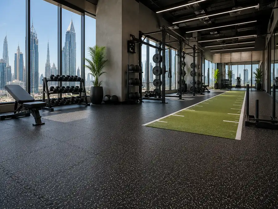 Rubber gym flooring in a Dubai fitness studio