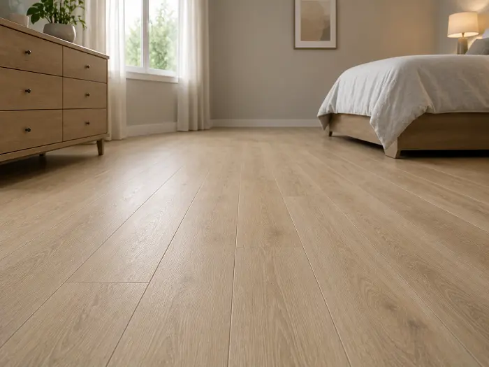 Budget 4mm SPC flooring in a simple bedroom