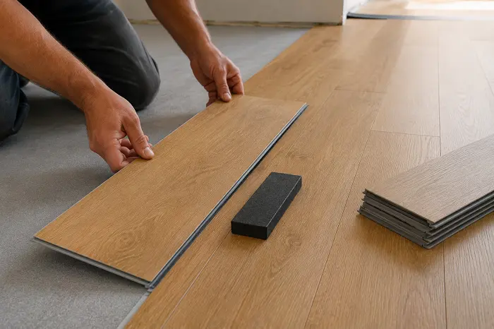 Click-lock floating SPC plank installation