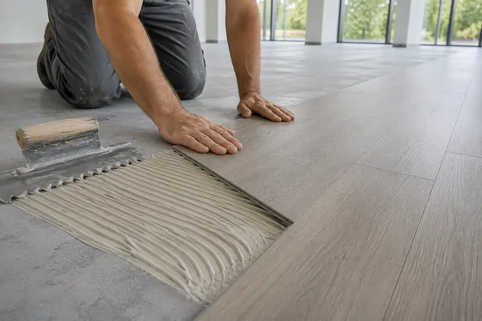 Glue-down SPC installation in a commercial space