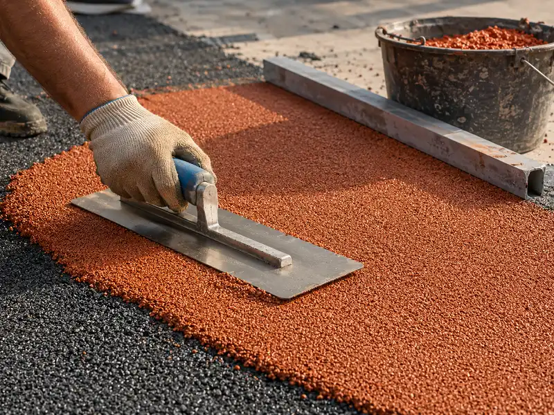 Trowelling a poured-in-place EPDM surface in Dubai