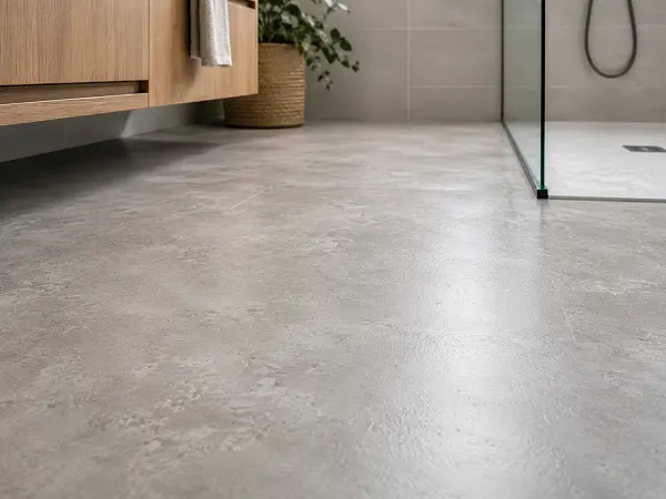 Water-resistant vinyl flooring in a bathroom