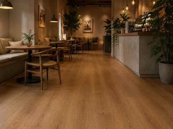 Wipe-clean vinyl flooring in a cafe