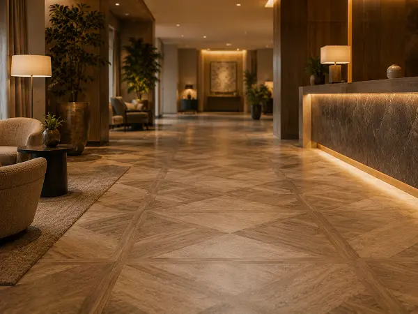 Vinyl flooring in a hotel hospitality fit-out