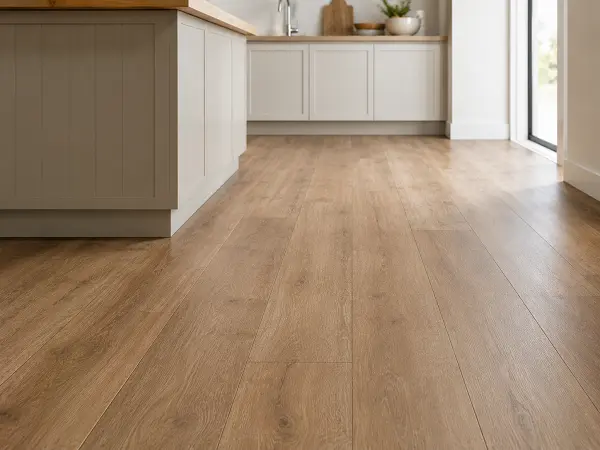 Wood-look vinyl plank flooring in a kitchen