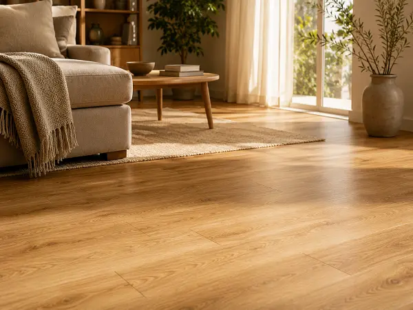 Wood-look vinyl plank flooring in a living room