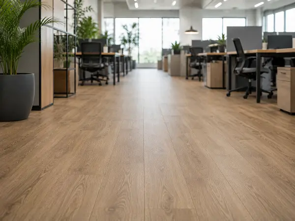 Vinyl flooring in an open office workspace