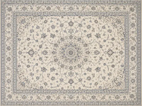Fine light-toned Nain wool and silk rug known for precision