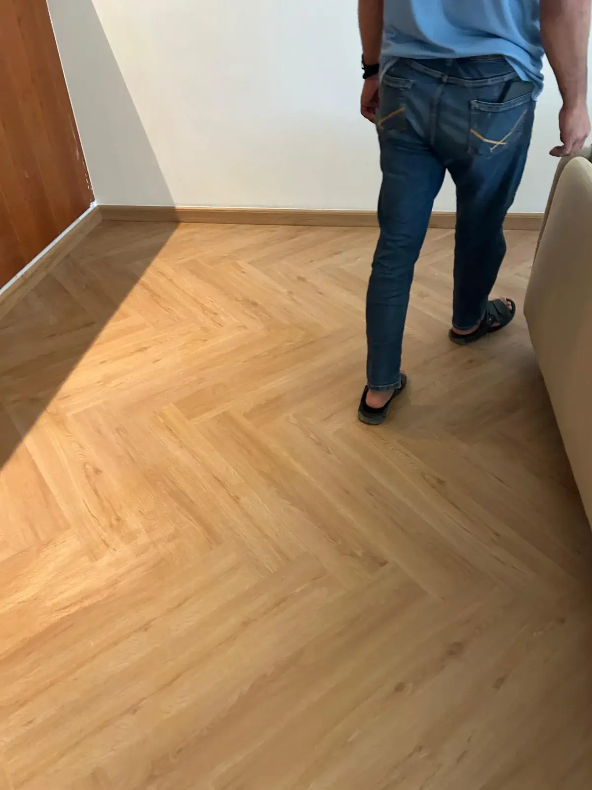 Herringbone SPC flooring in a Valia Tower bedroom, Dubai Creek Harbour