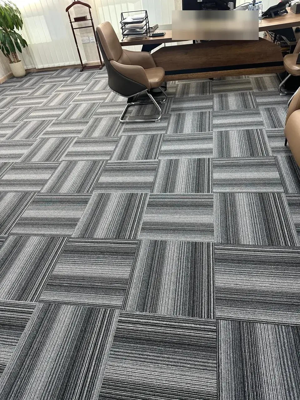 Striped grey carpet tiles in an executive office, Al Nahyan Abu Dhabi