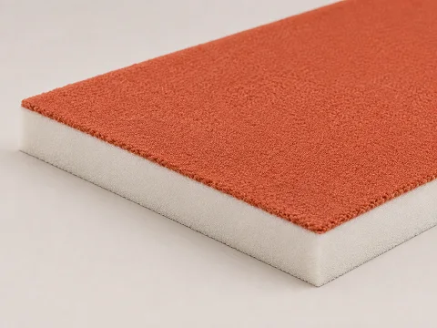 Carpet-bonded foam panel showing needle-punch carpet bonded to sports foam