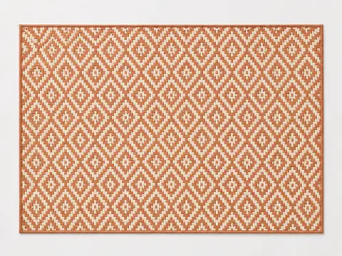 Patterned mid-tone rug with a simple geometric design, suitable for a playroom, shown flat