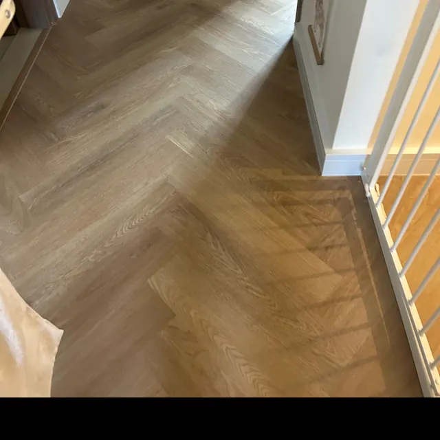 Herringbone LVT flooring in a villa hallway at The Springs, Dubai
