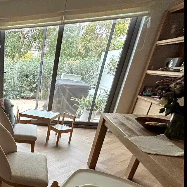 Herringbone LVT flooring in a villa living area with full-height windows, The Springs Dubai