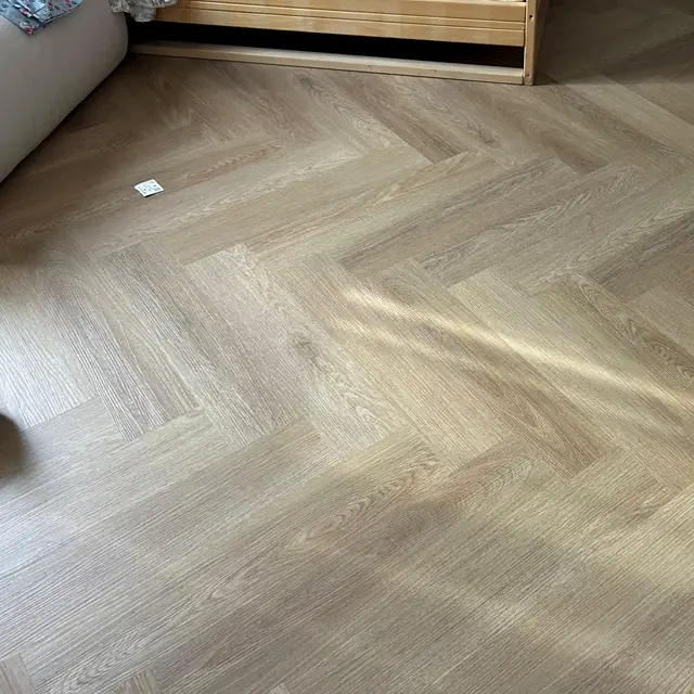 Herringbone LVT flooring in a second bedroom at The Springs villa, Dubai